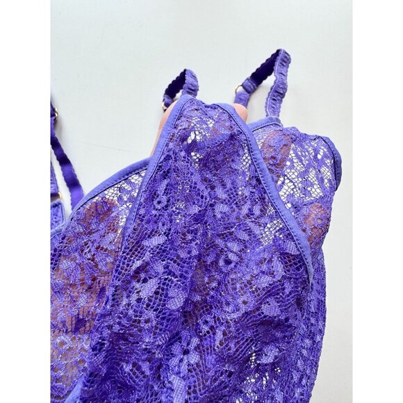 AGENT PROVOCATEUR Rei Electric Purple Lace Coral Bow Balconette Bra, Size 36E - Picture 8 of 16